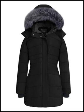 Womens Quilted Winter Puffer Jacket Waterproof Warm Long Parka Coat